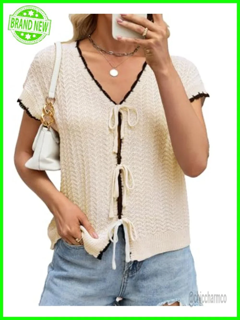Sleeveless Cable Knit V-Neck Tie Front Sweater Vest - Vacation Outfits